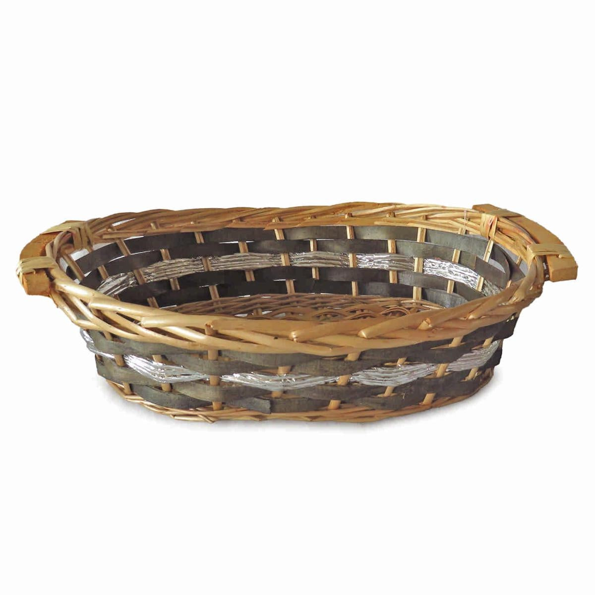 Cesto da confezionamento ovale in vimini grigio, 42/38x28x10 cm (kit da 10)