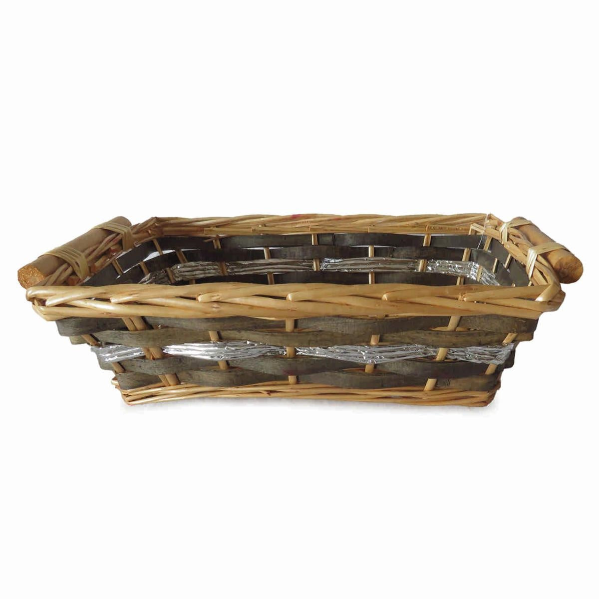 Cesto rettangolare in vimini grigio e argento, 54/51x38x13 cm (kit da 3)