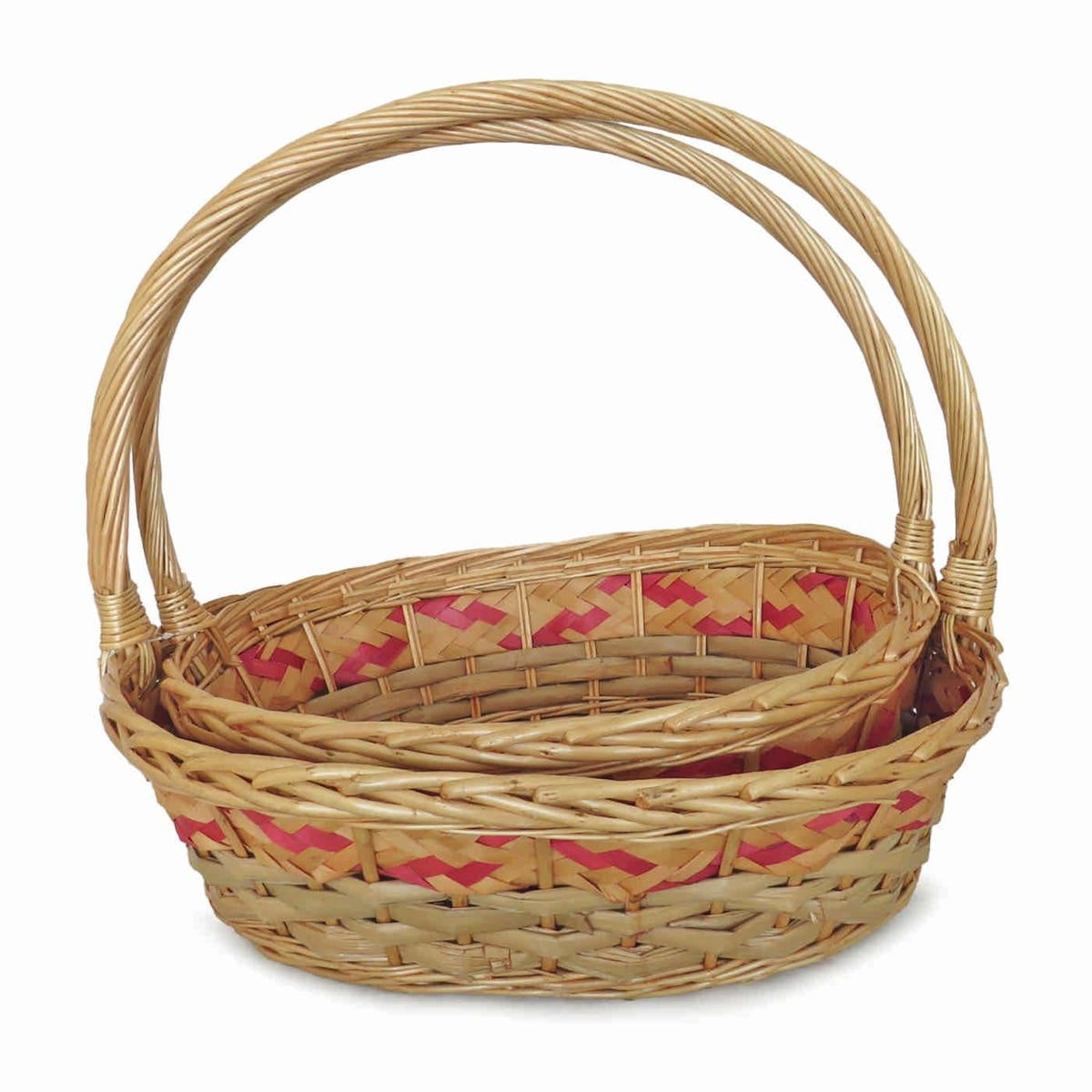 Cesto ovale con manico in vimini, set di 2, 50x42H15 e 46x36H14 cm