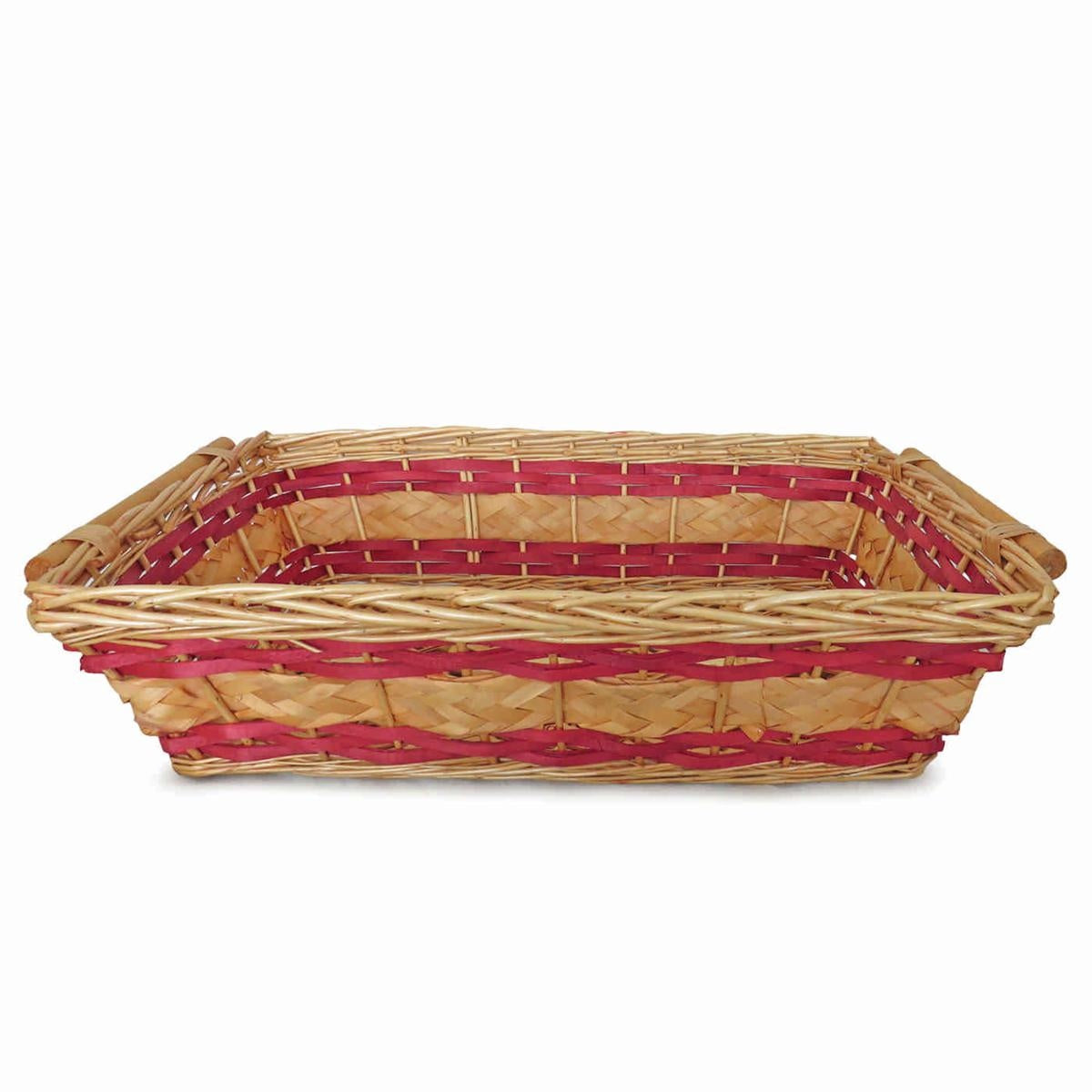 Cesto da confezionamento rettangolare in vimini miele e rosso, 61/57x44x15 cm (kit da 3)