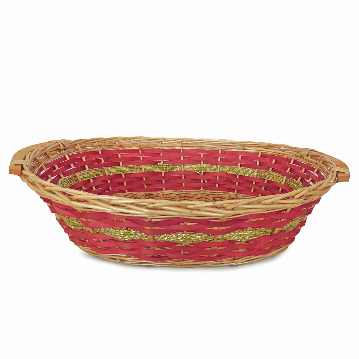 Cesto ovale in vimini rosso e oro, 65/61x48x16 cm (kit da 3)