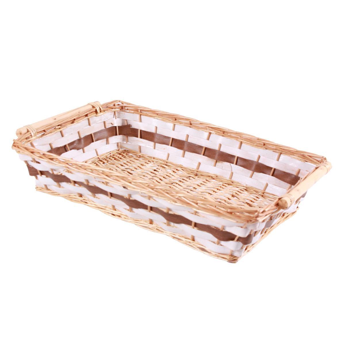 Cesto rettangolare in vimini bianco e marrone, 74/70x52x16 cm