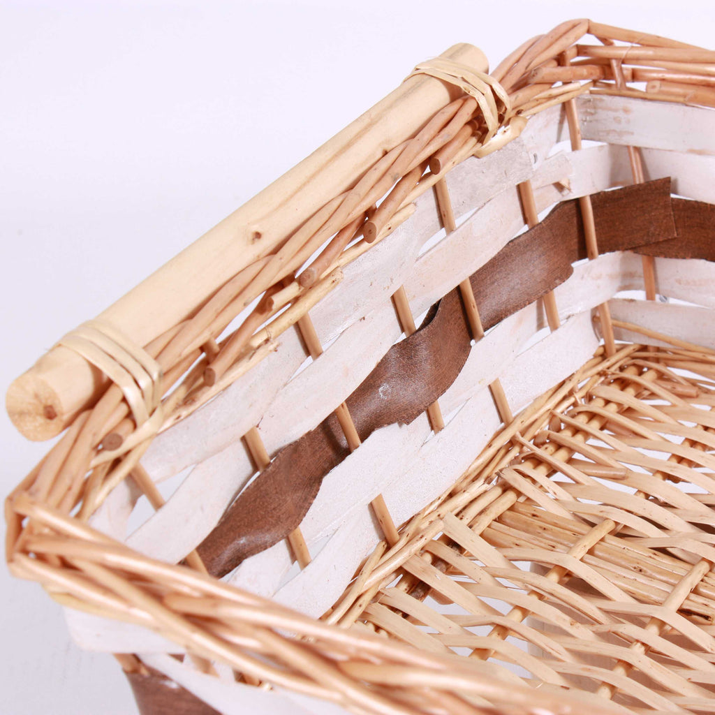 Cesto rettangolare in vimini bianco e marrone, 74/70x52x16 cm