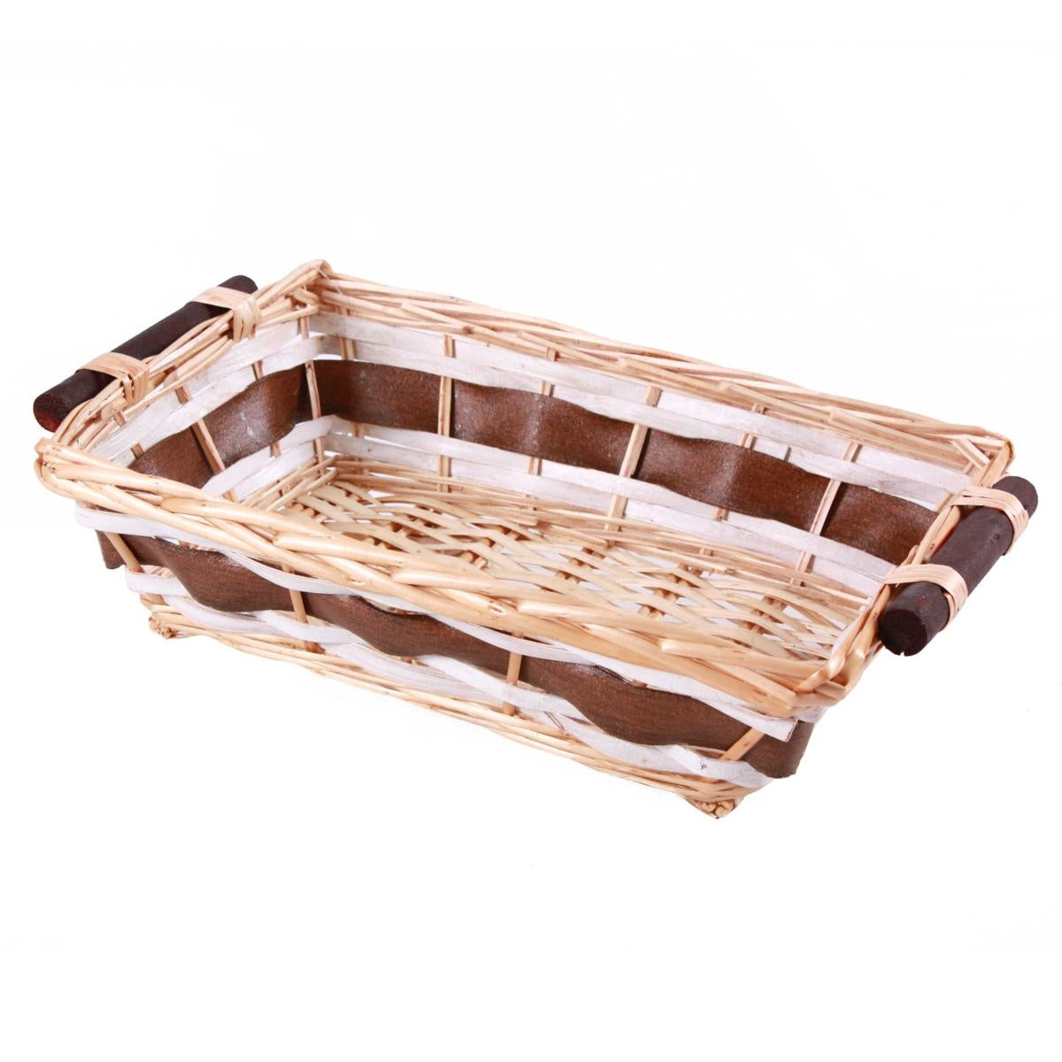 Cesto rettangolare in vimini marrone e bianco, 40/36x27H10 cm (kit da 10)