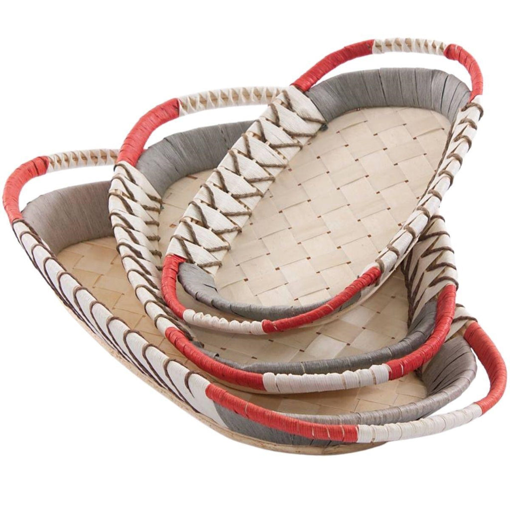 Cesti ovali in vimini con manici, 60x38 cm, set di 3