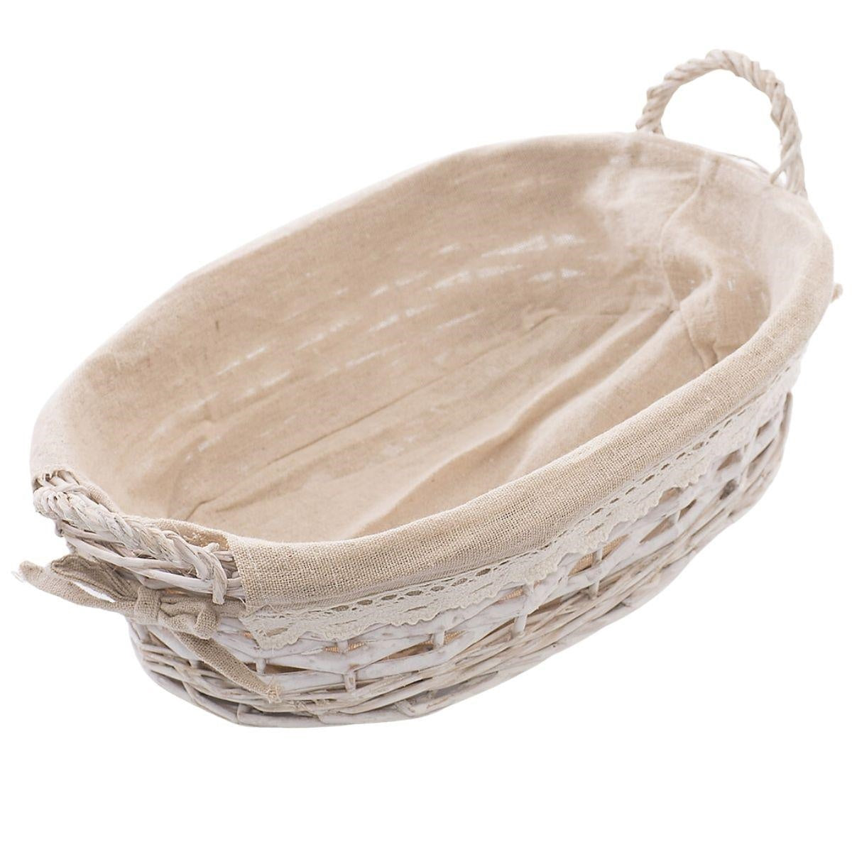 Cesto foderato in vimini bianco, 35x24x10 cm (kit da 5)