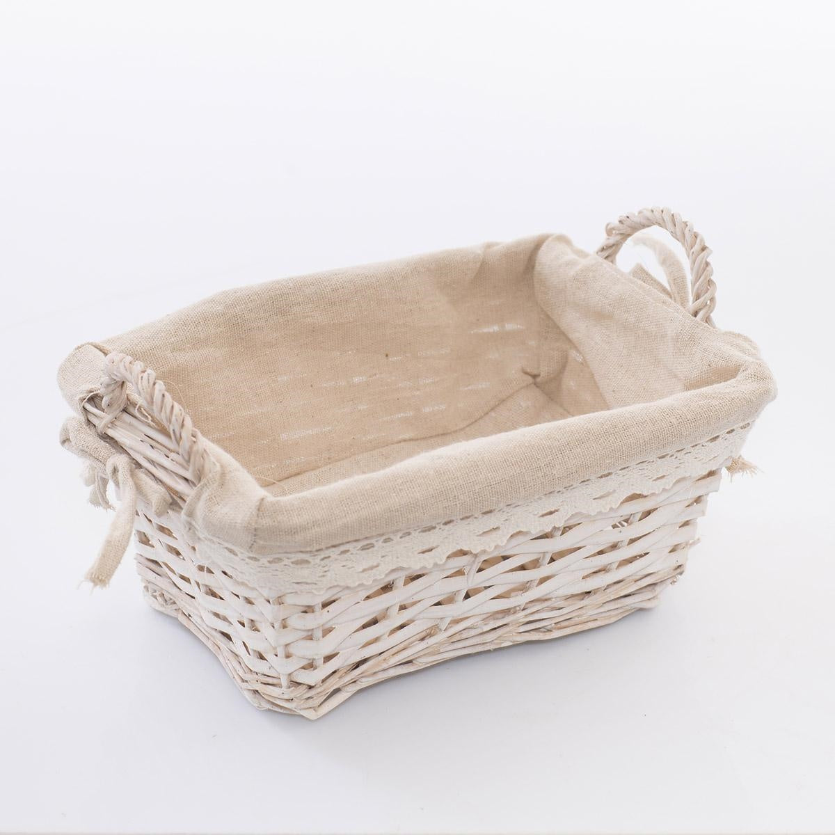 Vaschetta in vimini bianco foderata, 28x18x10 cm (kit da 5)