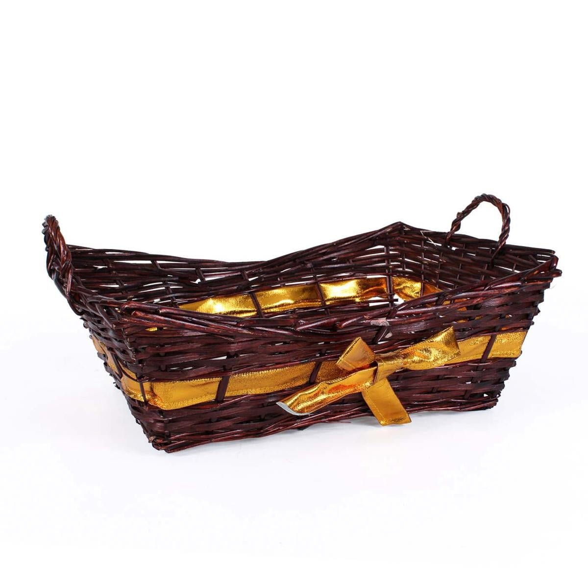 Cesto rettangolare in vimini marrone e oro con 2 manici, 56/52x35H13/18 cm (kit da 5)