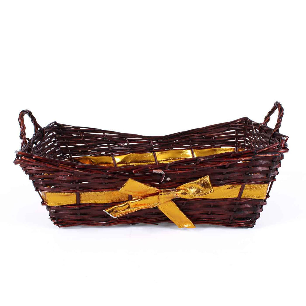 Cesto rettangolare in vimini marrone e oro con 2 manici, 56/52x35H13/18 cm (kit da 5)