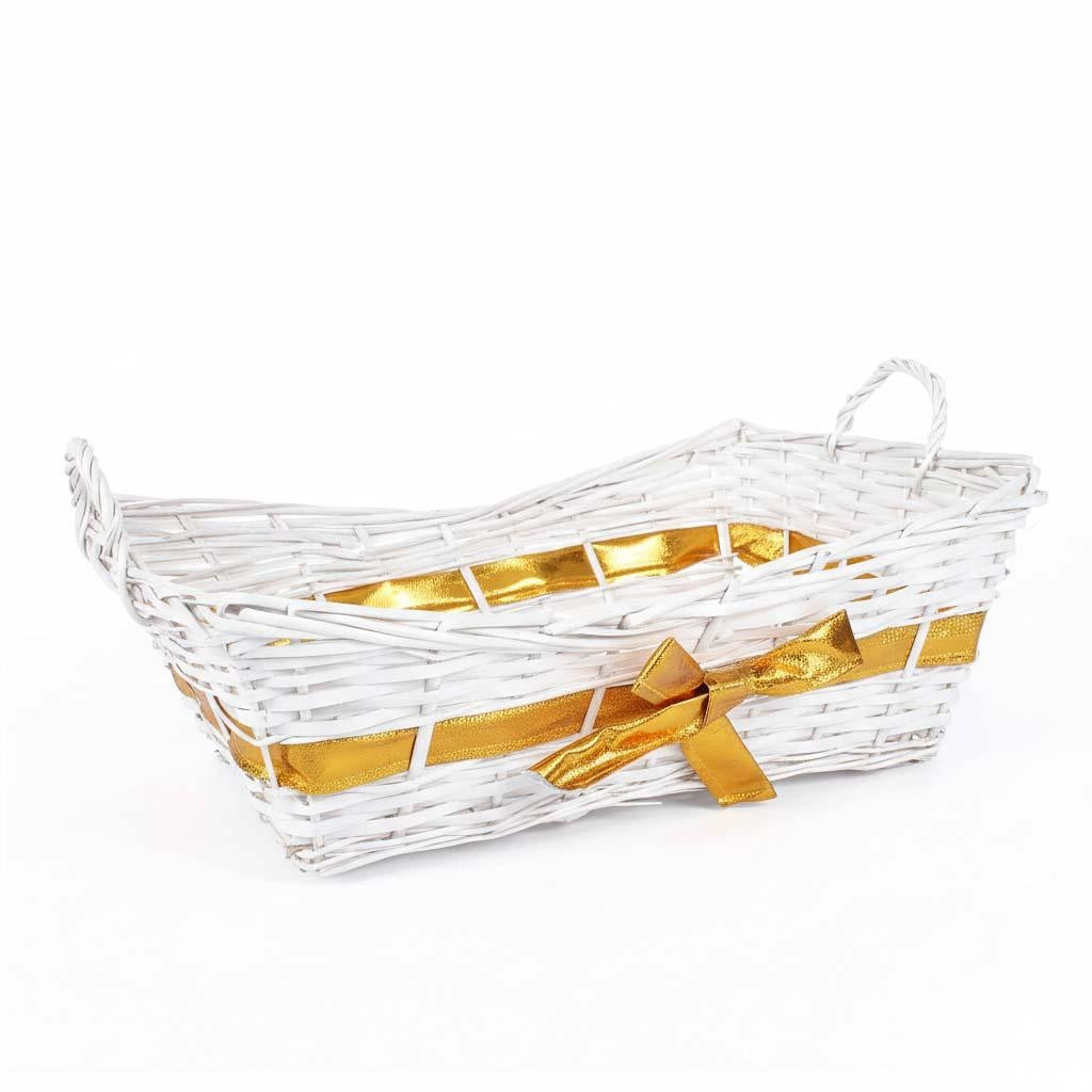 Cesto vimini rettangolare bianco oro 2m, 56/52x35x13/18 cm
