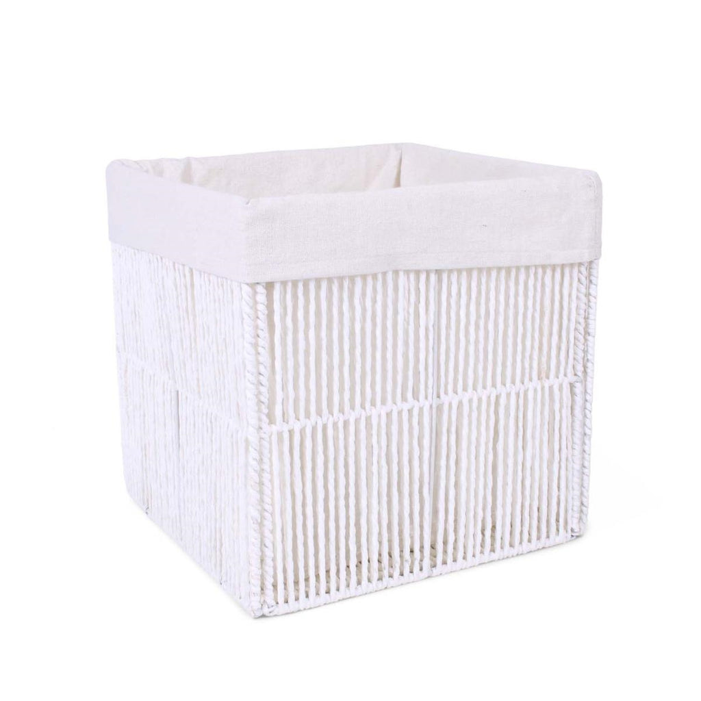Cesto cubo in carta bianca pieghevole e foderato, 30x30x30 cm (kit da 3)