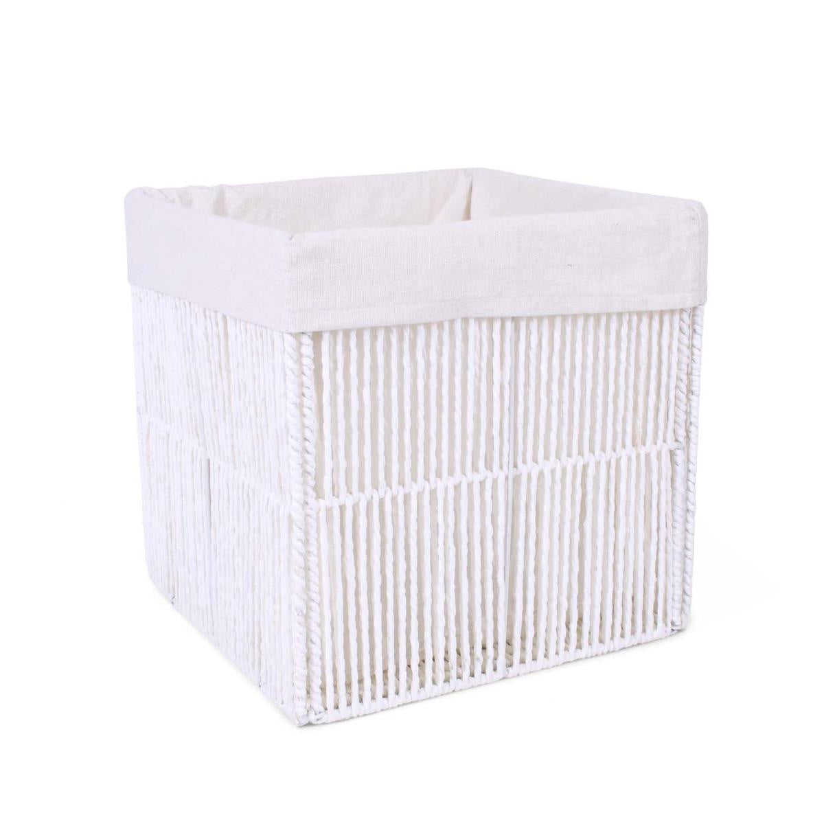 Cesto cubo in carta bianca pieghevole e foderato, 30x30x30 cm (kit da 3)