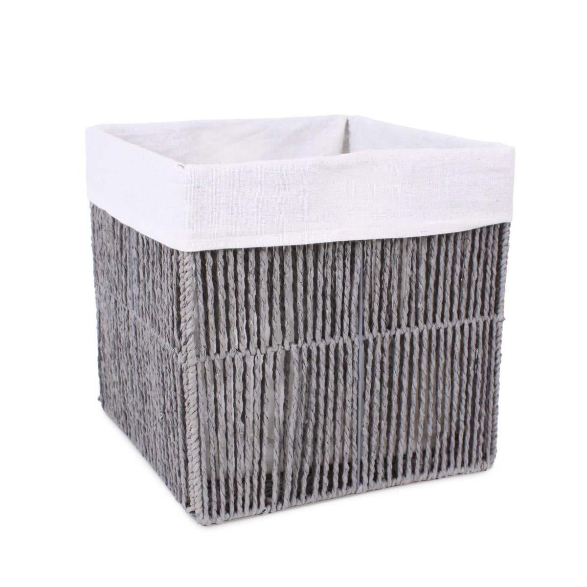 Cesto cubo pieghevole in carta grigia foderato, 30x30x30 cm (kit da 3)