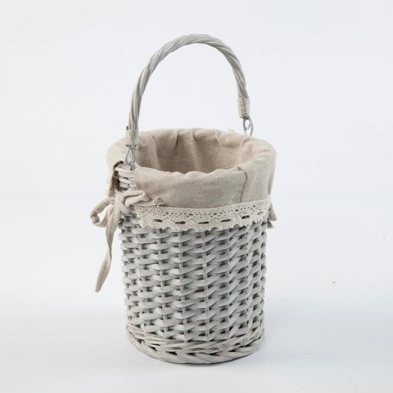 Cesto rotondo in vimini grigio con manico, Ø16 H19 cm (kit da 5)