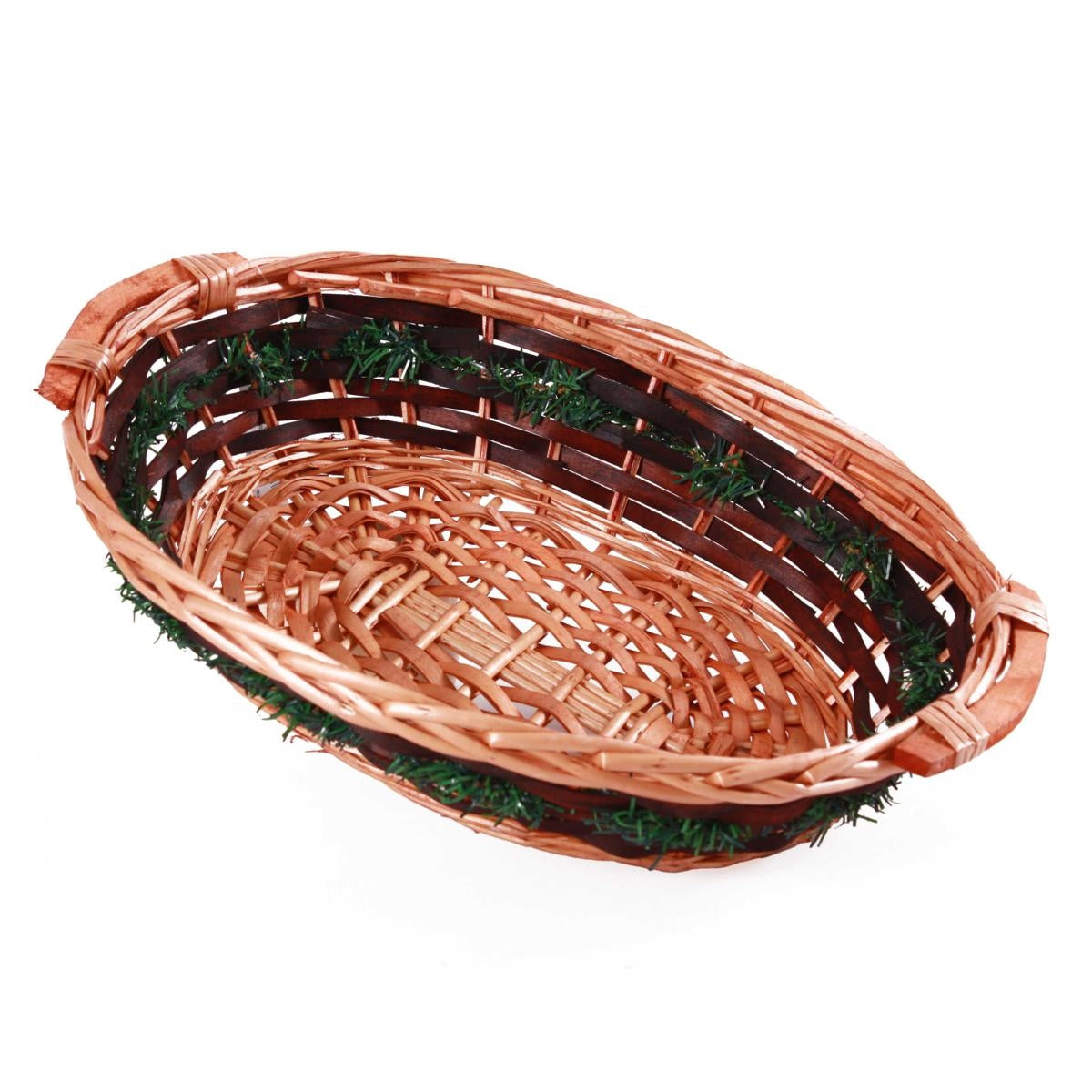 Cesto ovale in vimini marrone con decorazione passante, 49/46x36H12 cm (kit da 5)