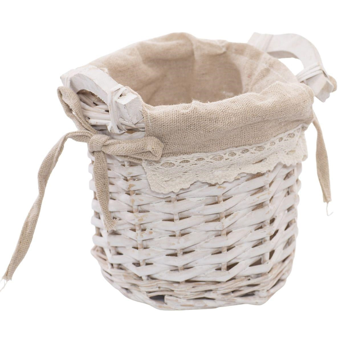 Cesto foderato in vimini bianco, Ø14H13 cm (kit da 5)