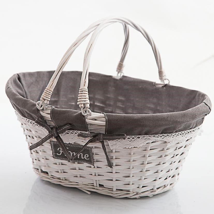 Cesto in vimini bianco con manici pieghevoli, 44x35H20 cm (kit da 3)