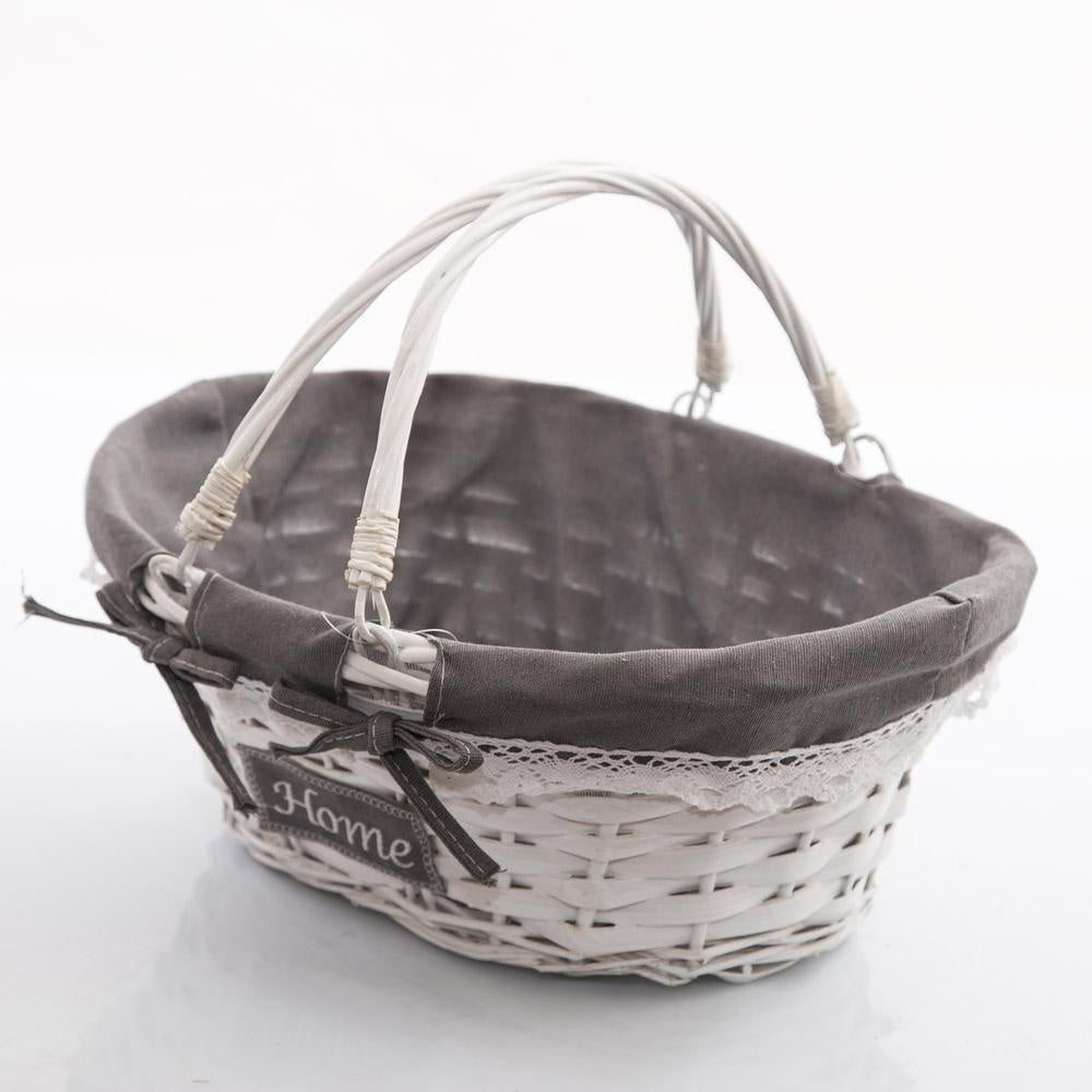 Cesto in vimini bianco con manici pieghevoli (kit da 3)