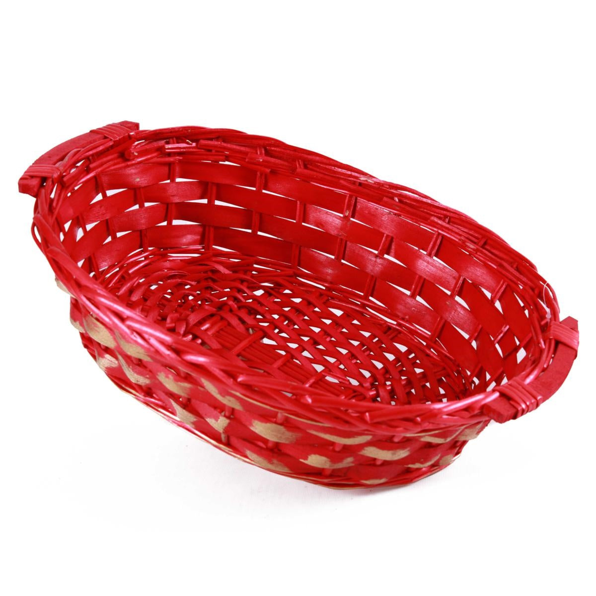 Cesto ovale in vimini rosso con spennellate oro, 49/46x36H12 cm (kit da 5)