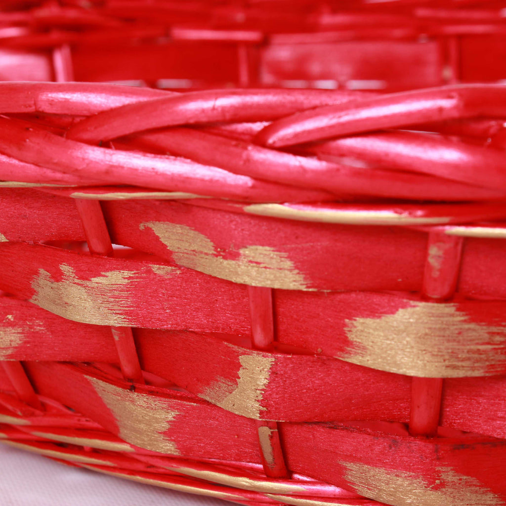 Cesto ovale in vimini rosso con spennellate oro, 49/46x36H12 cm (kit da 5)