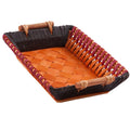 Cesto rettangolare in vimini con manici in legno, 38x24H8 cm (kit da 3)