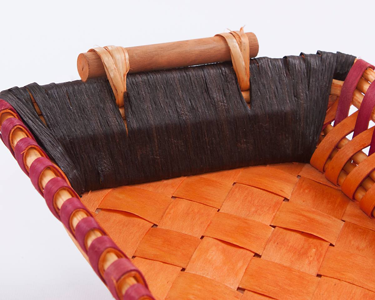 Cesto rettangolare in vimini con manici in legno, 38x24H8 cm (kit da 3)