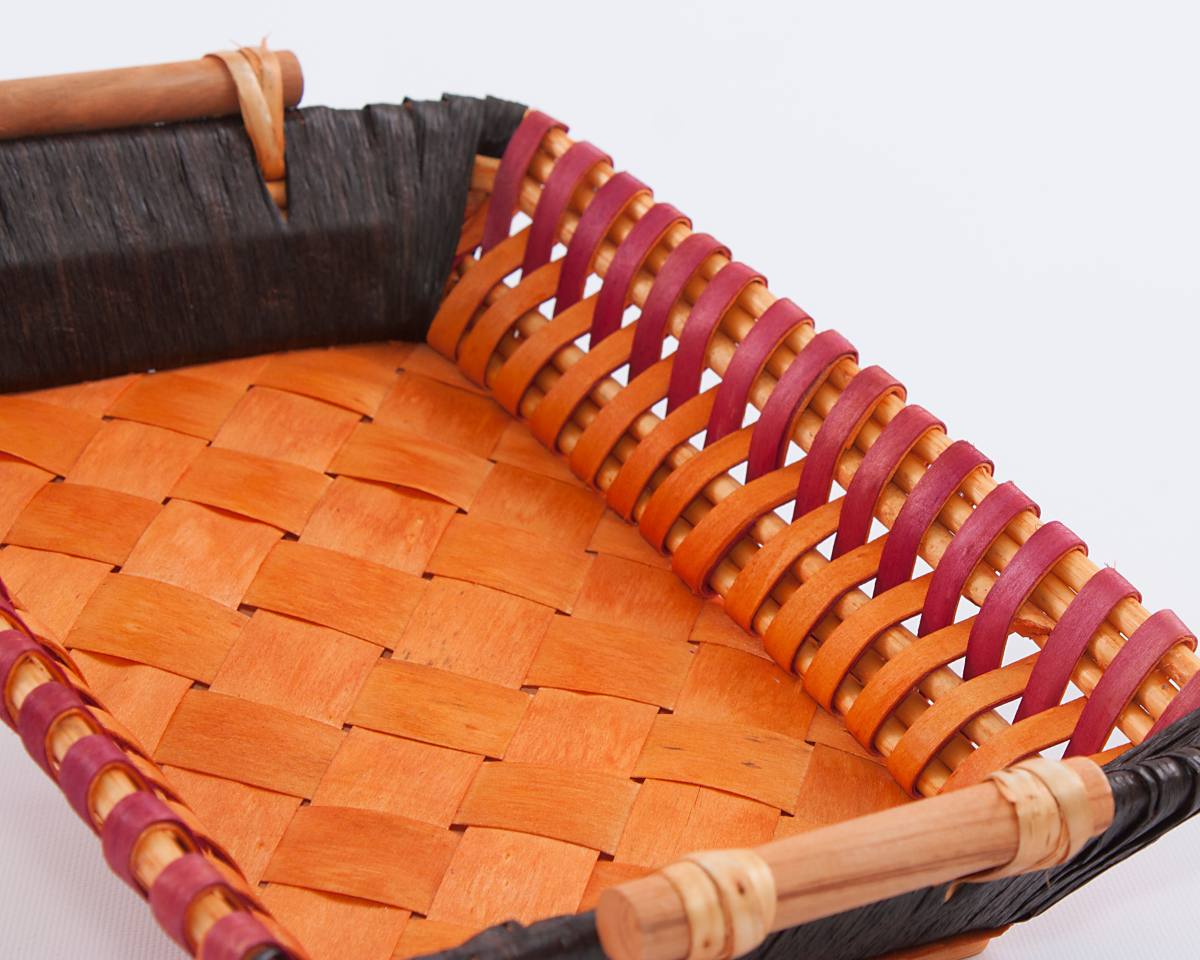 Cesto rettangolare in vimini con manici in legno, 38x24H8 cm (kit da 3)