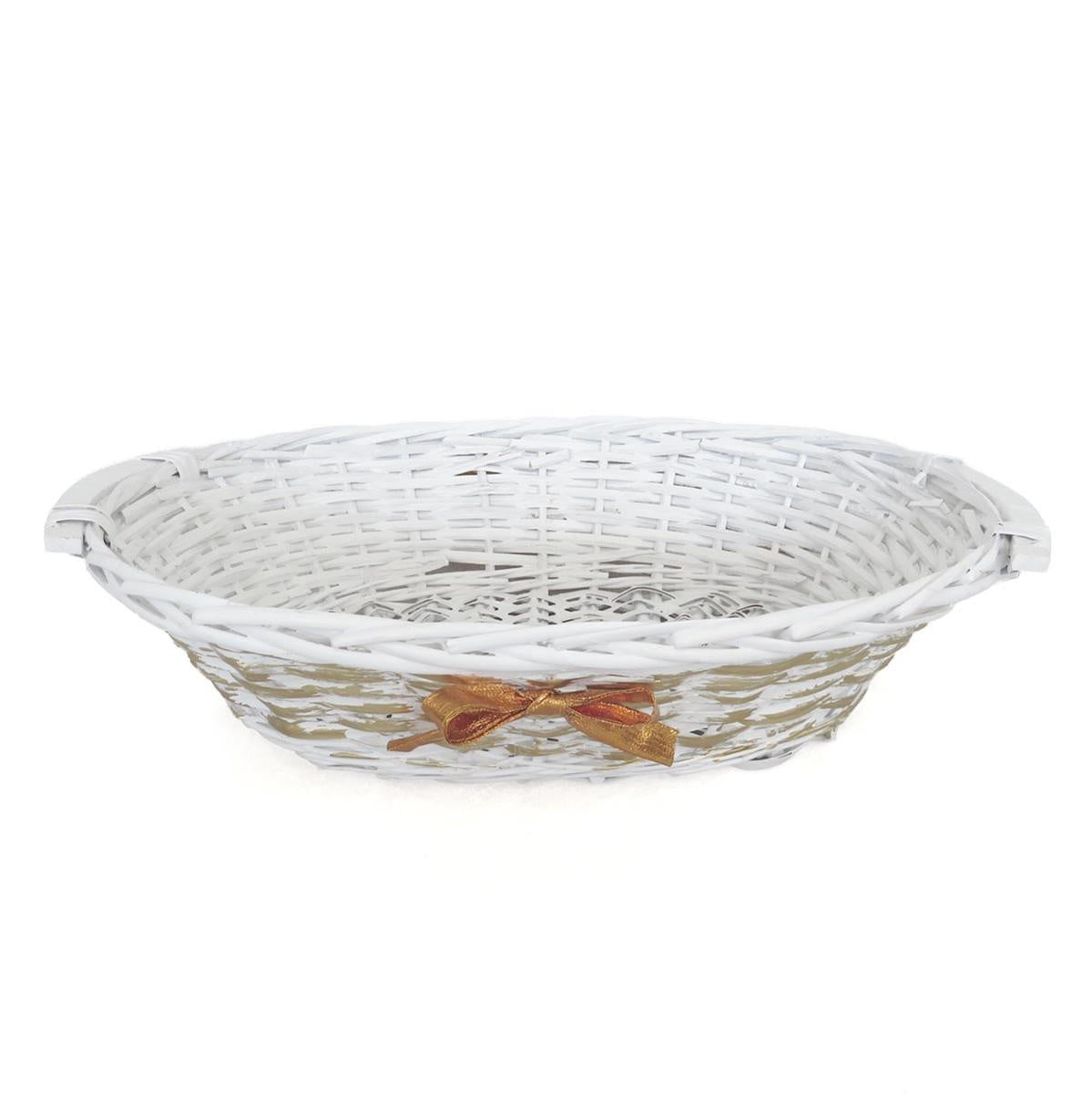 Cesto ovale in vimini bianco con nastro oro, 54/49x39x12 cm (kit da 3)