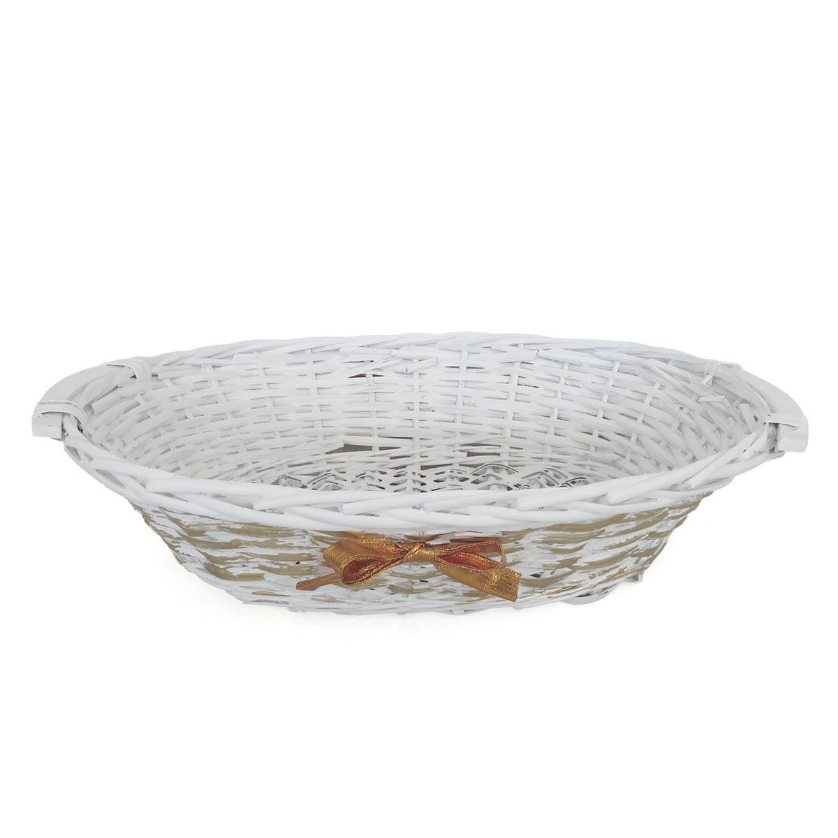 Cesto ovale in vimini bianco con nastro oro, 42/38x28x10 cm (kit da 5)