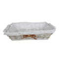 Cesto rettangolare in vimini bianco con nastro oro, 49/45x34x12 cm (kit da 3)