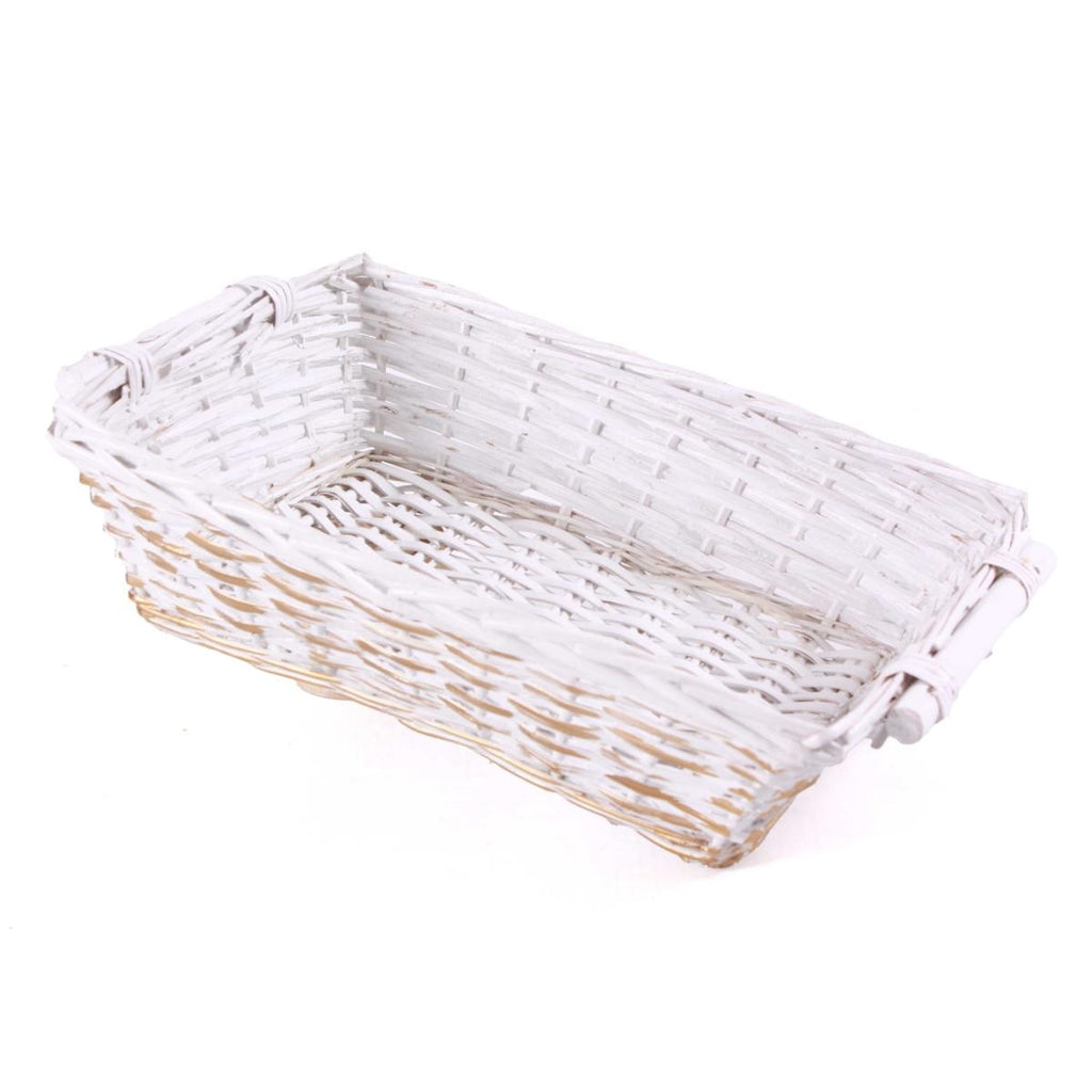 Cesto rettangolare in vimini bianco e oro, 49/45x34H12 cm (kit da 5)