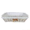 Cesto rettangolare in vimini bianco con nastro oro, 61/57x44x15 cm (kit da 3)