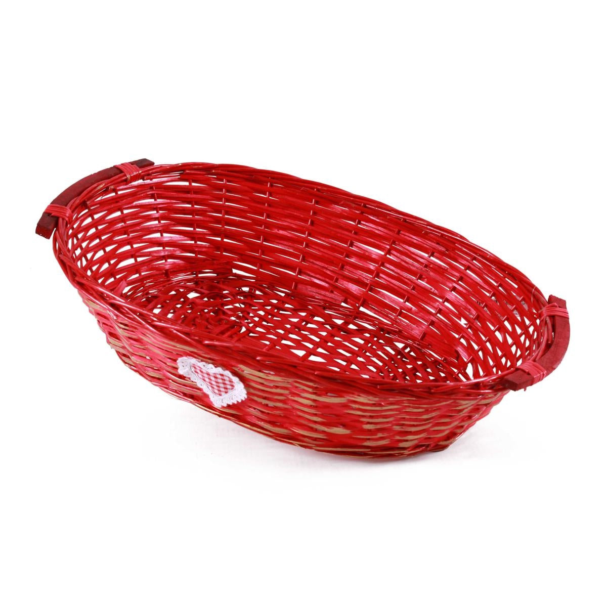Cesto ovale in vimini rosso con cuore, 65/61x48H16 cm (kit da 3)