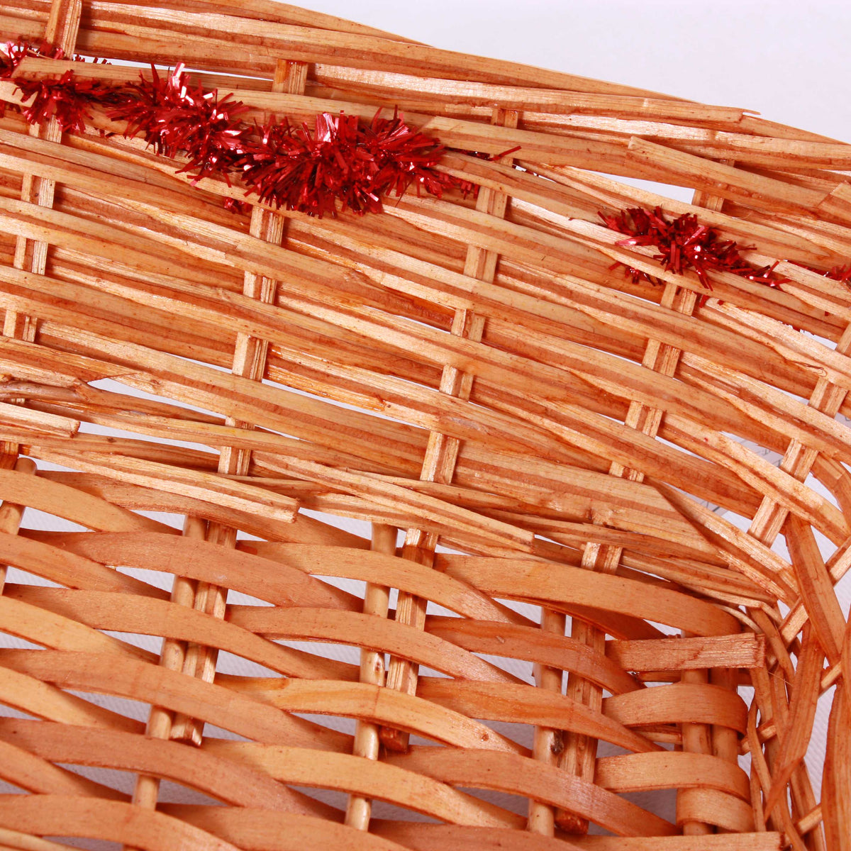 Cesto rettangolare in vimini miele con decoro rosso, 54/51x38x13 cm (kit da 3)