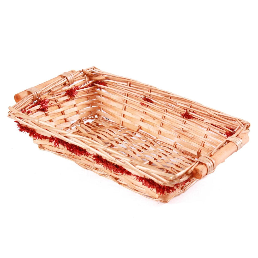 Cesto rettangolare in vimini miele e rosso, 40/36x27H10 cm (kit da 5)