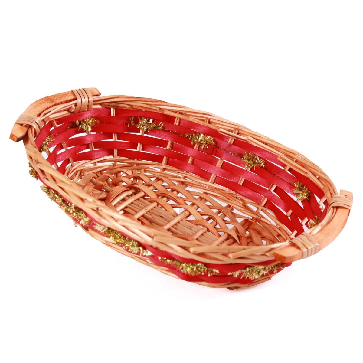 Cesto ovale in vimini rosso e oro, 42/38x28H10 cm (kit da 10)
