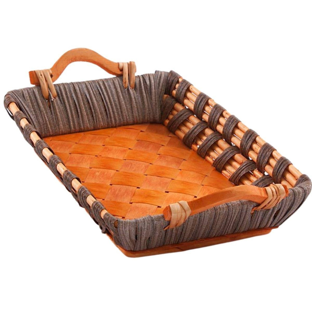 Cesto rettangolare in vimini con manici in legno, 39x24H8 cm (kit da 3)