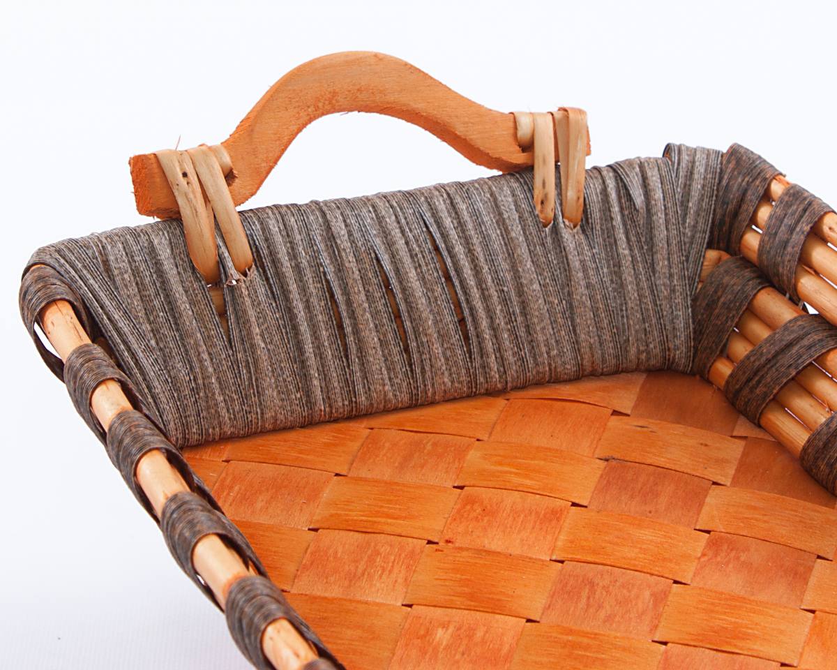 Cesto rettangolare in vimini con manici in legno, 39x24H8 cm (kit da 3)