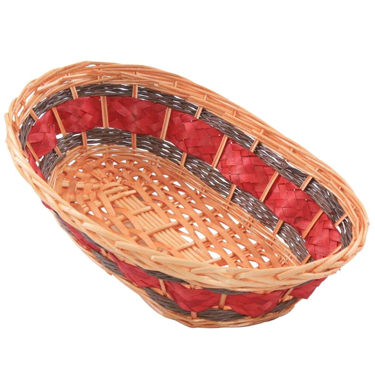 Cesto ovale in vimini rosso e naturale, 47x28H12 cm (kit da 5)