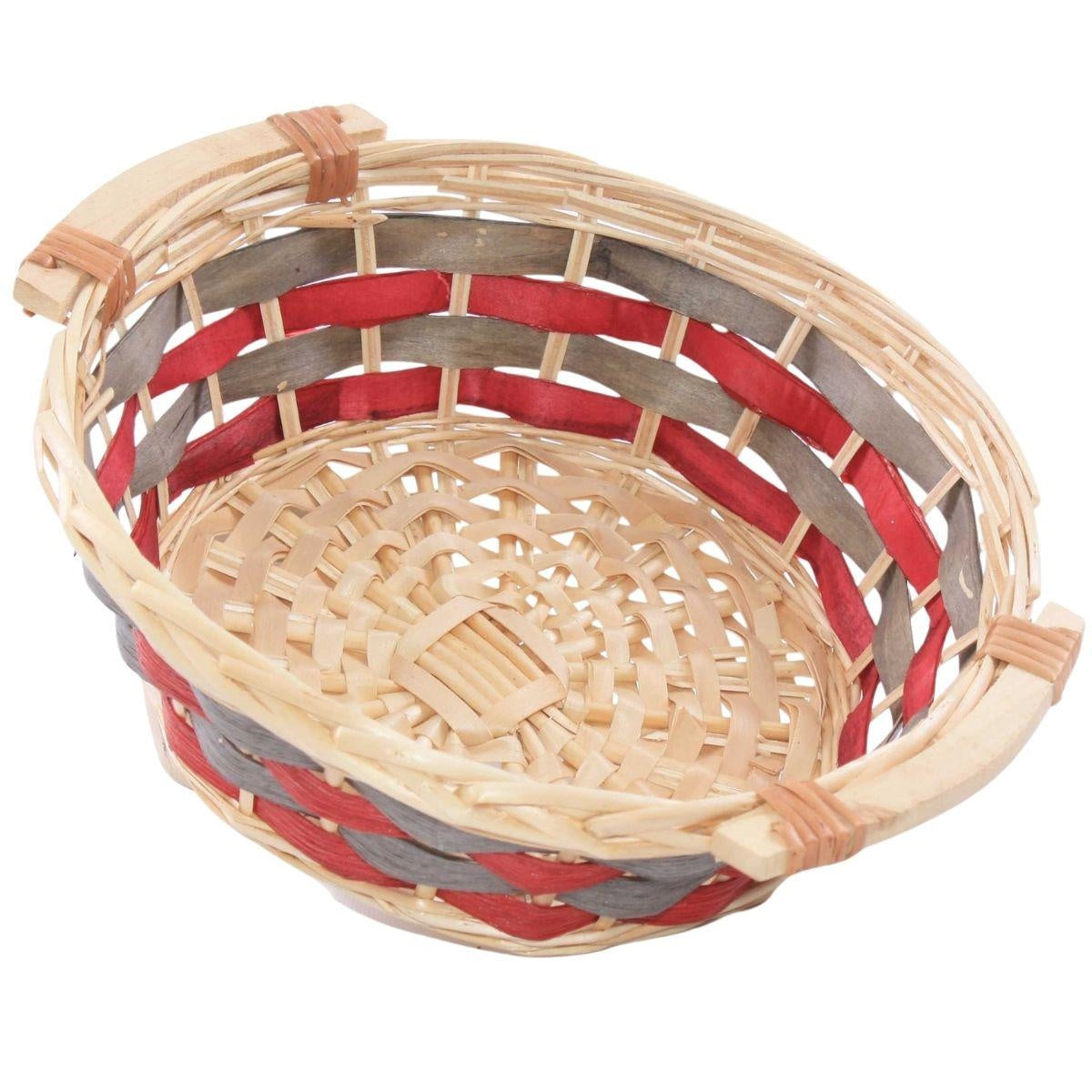 Cesto rotondo in vimini decorato, Ø32H10 cm (kit da 10)