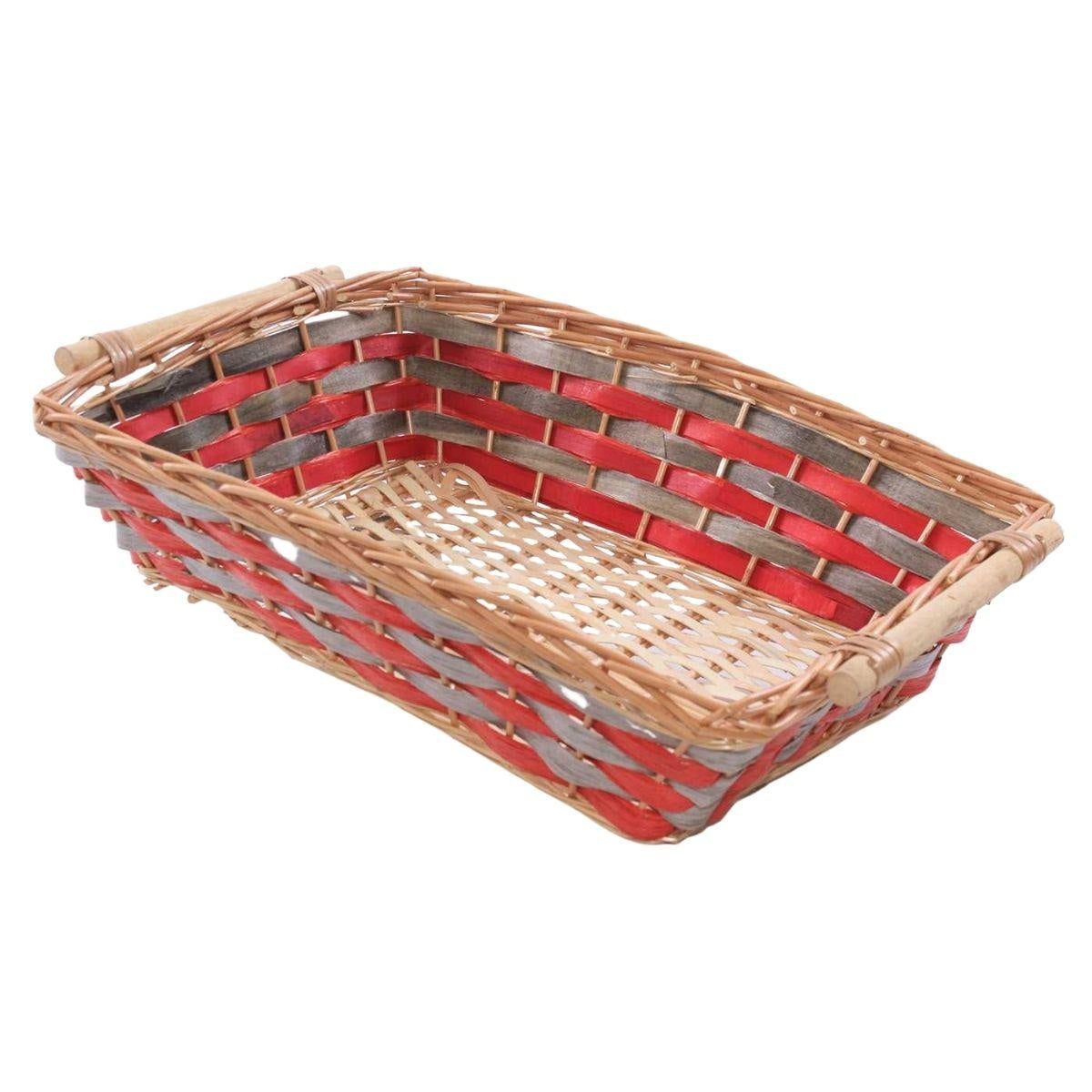 Cesto rettangolare in vimini naturale con manici, 61x44H15 cm (kit da 3)