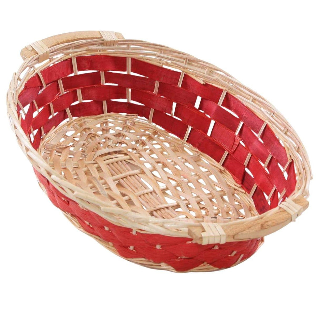 Cesto ovale in vimini con fascia rossa, 49x36x12 cm (kit da 5)