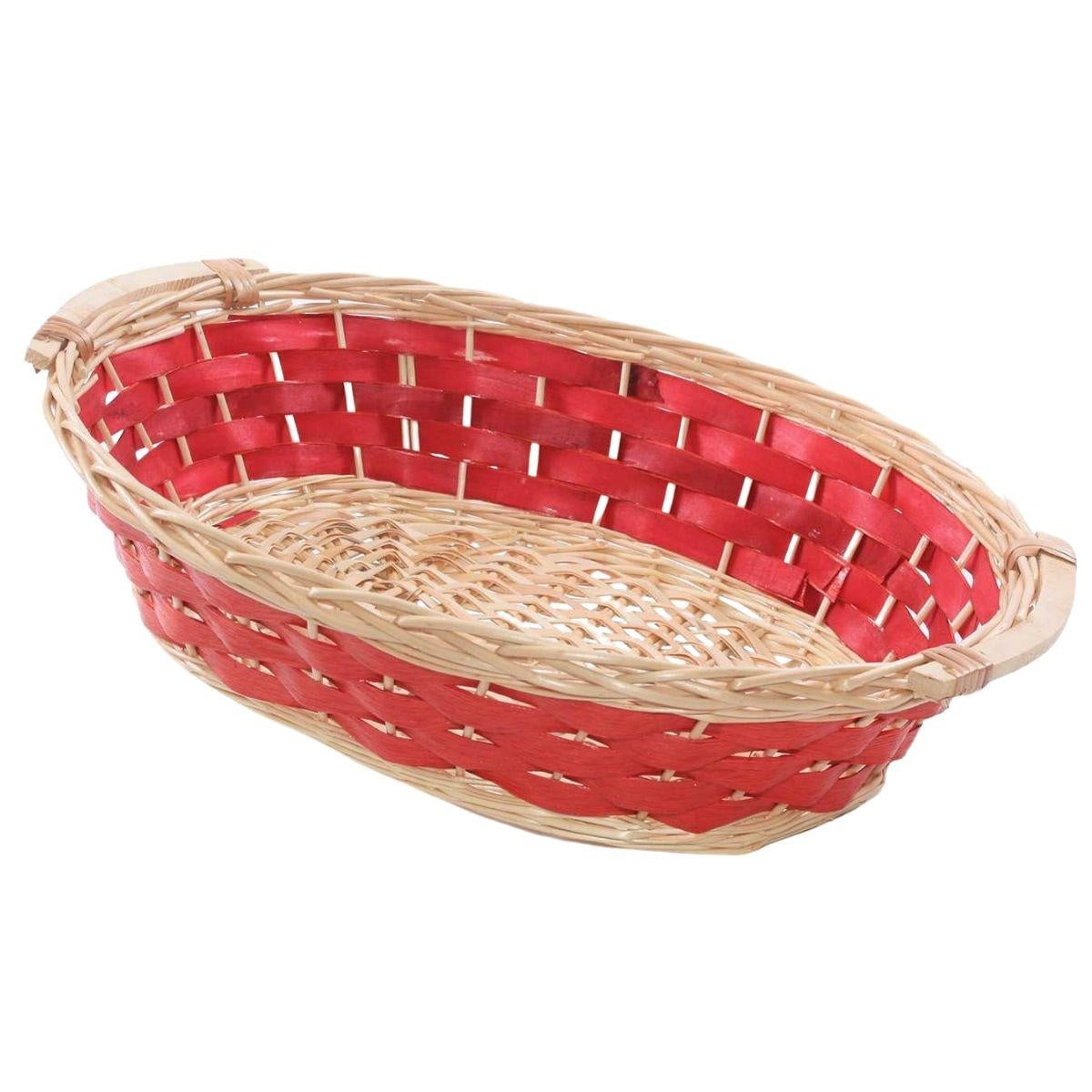 Cesto ovale in vimini naturale con manici, 65x48x16 cm (kit da 3)