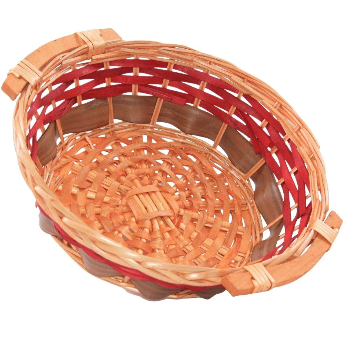 Cesto rotondo in vimini miele decorato, Ø32H10 cm (kit da 10)