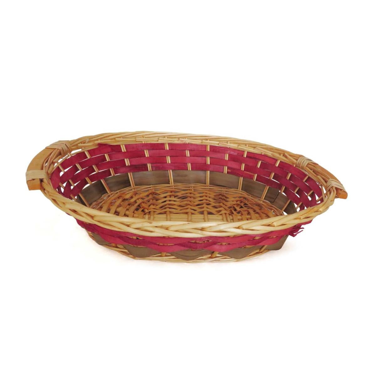 Cesto ovale in vimini rosso con manici, 52x39H13 cm (kit da 5)
