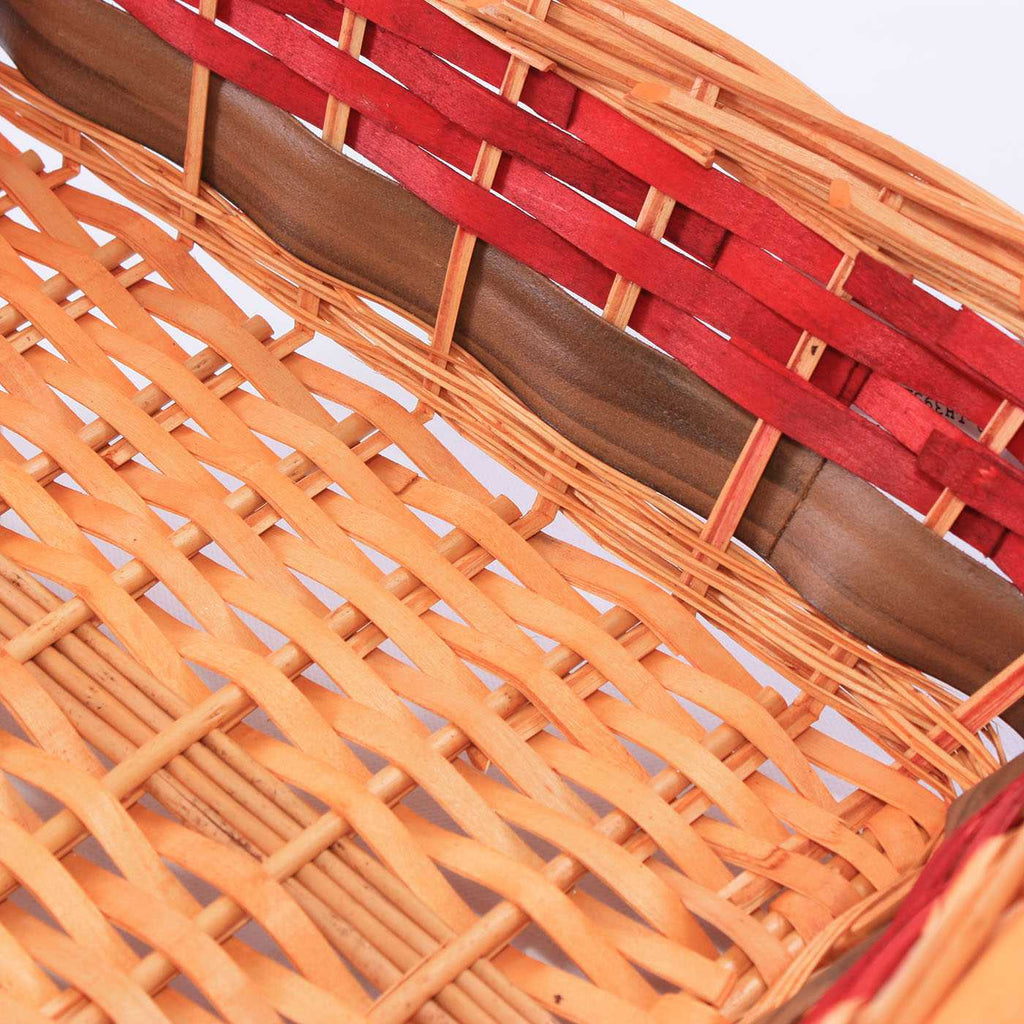 Cesto rettangolare in vimini miele e rosso con manici, 49x36x12 cm (kit da 5)