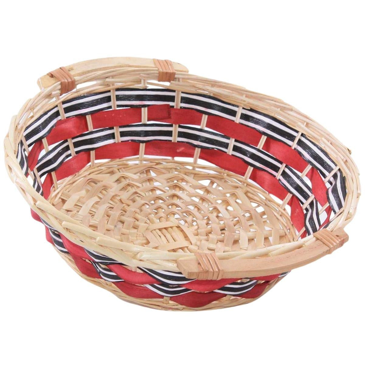 Cesto rotondo in vimini decorato con manici, Ø40H12,5 cm (kit da 5)