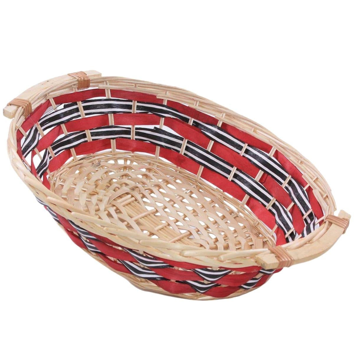 Cesto ovale in vimini decorato, 52x49H13 cm (kit da 5)