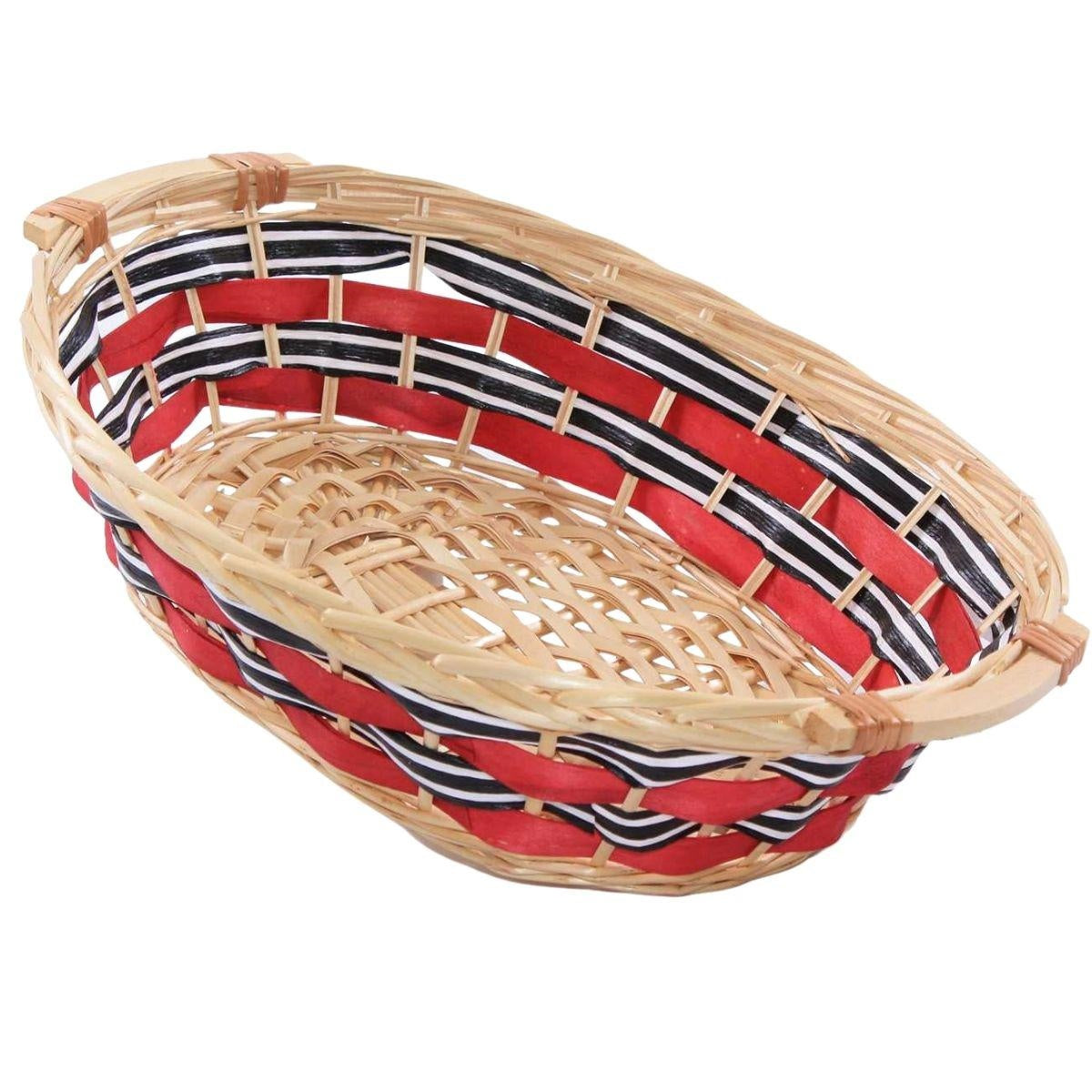 Cesto ovale in vimini bianco e rosso con manici, 49x36H12 cm (kit da 5)