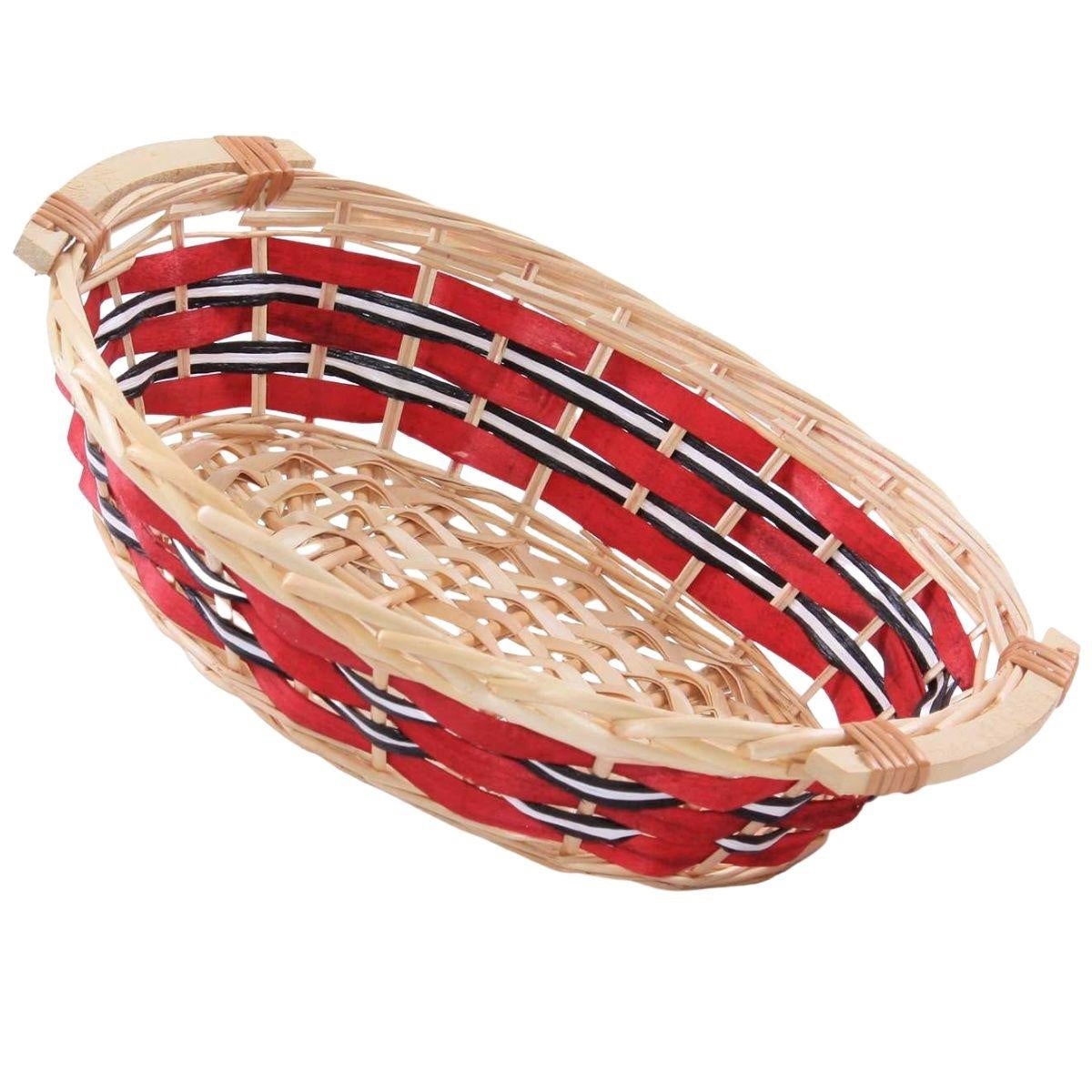 Cesto ovale in vimini rosso con manici, 41x28H10 cm (kit da 10)